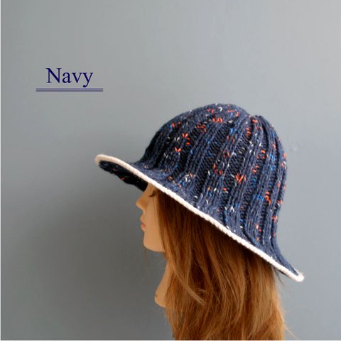 【手編みキット】 Knit Hat  / Navy (glittknit-2)