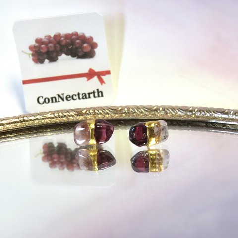 宝石葡萄＊Amethyst×garnet＊金継ぎピアス／S size 