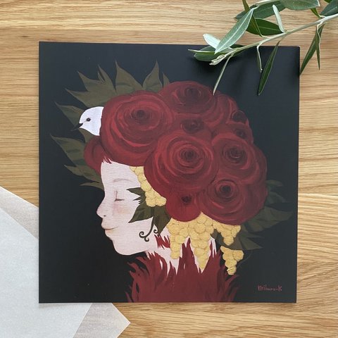 【2023年1月新作】赤いバラの女の子【紅ばら】（1枚単品）飾るだけで物語の世界へ♪手軽に飾れる20×20cm正方形のインテリアポスター