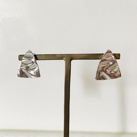 Silver Geometric Wrinkled Triangle Earrings