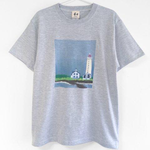 灯台柄Tシャツ、絵本のような北欧風灯台の手描きTシャツ。