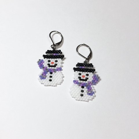 《冬限定》☺︎雪だるまピアス☺︎パープル✖️シルバー