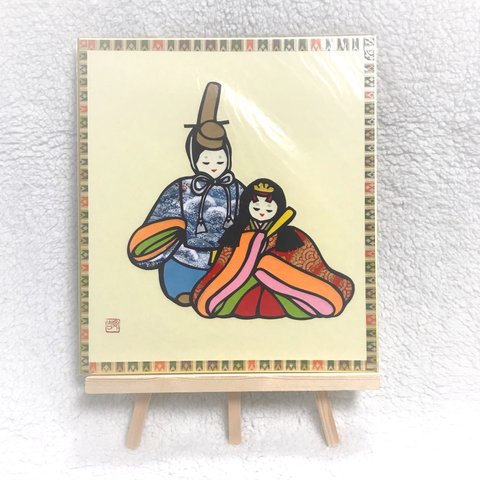 【切り絵】ひな祭り 寄り添うお雛様とお内裏様 色紙