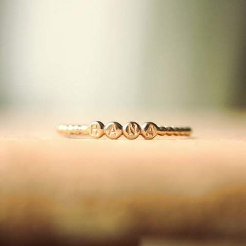 ＊14kgf＊まるまる＊ネームリング【金】engraved letters gold fine ring 