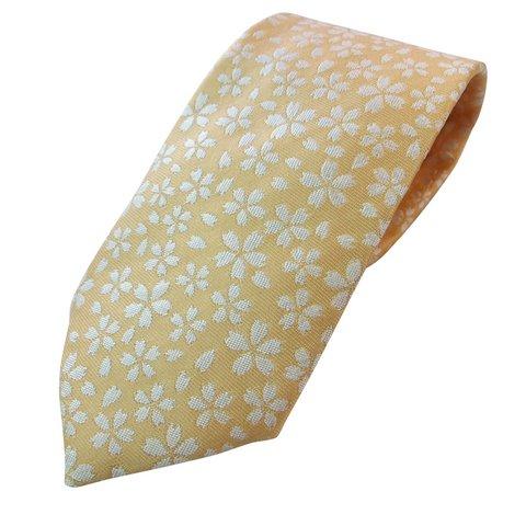 和柄ネクタイ　西陣織の豪華な金襴ネクタイ。ハンドメイドの高級ネクタイ　黄桜