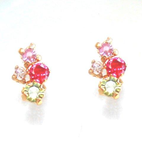 Christmas☆彡 k18gp Diamond & Ruby & Pink Sapphire & Peridot
