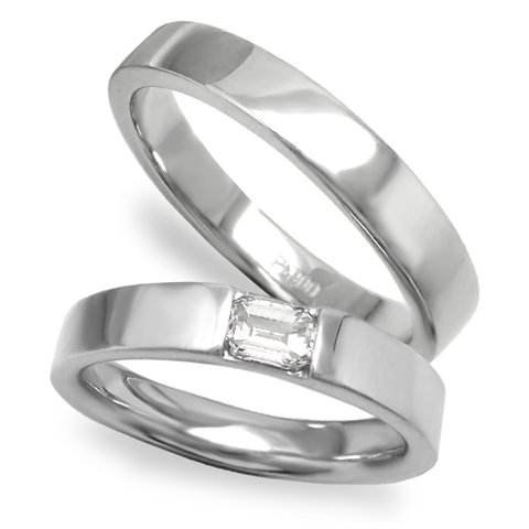スッキリシンプルな輝きを放つ人気の角ダイヤ を使用した結婚指輪！サイズ直し1回無料対応付き［M044kai-M097M］