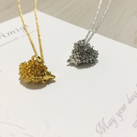 シンプル ミニ ハリネズミネックレス silver & gold