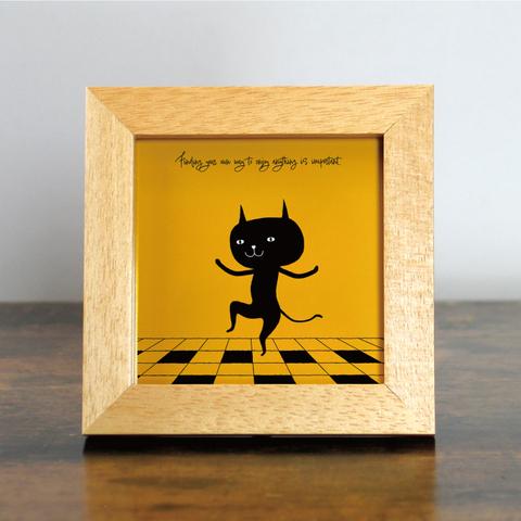 【額付き】 北欧　ネコ　猫　絵　絵画　アート　ポスター　黒猫　イラスト　グッズ　猫モチーフ　雑貨　「ねこのひげ　0087」