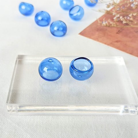 【4個】【16mm】【ブルー】風鈴パーツ　ガラスボール　ガラスドーム　ガラスチャーム　アクセサリーパーツ　ハンドメイド　DIY