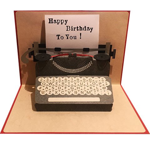 ポップアップカード　タイプライター　Happy Birthday  レッド