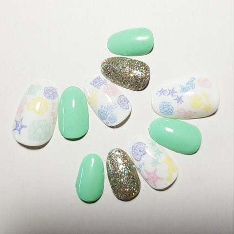 Cotton Marine Nail White×Mint