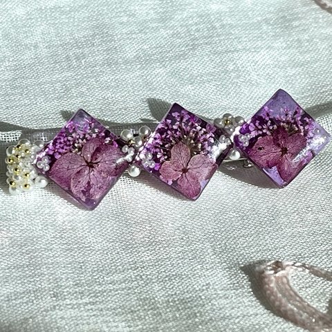 紫の紫陽花ヘアクリップ
