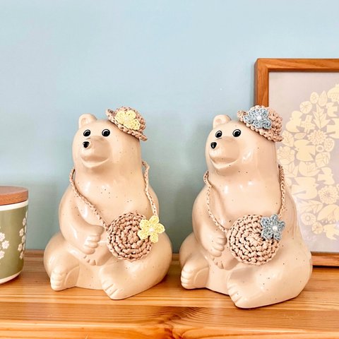 🌿4月21日（日）20時30分〜販売開始🌿しろくま貯金箱、カイボイスンモンキーミニ　兼用🐻‍❄️🐒　お花の麦わら帽子👒