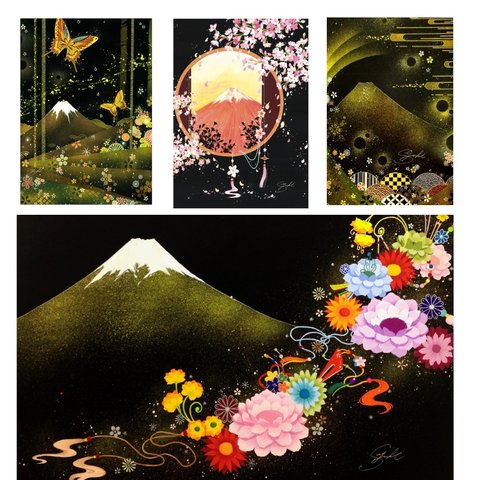富士山ポストカード　【黒背景 4種セット】