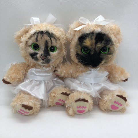 オーダーメイド　ウェルカムベア　くまの着ぐるみ猫ちゃん🧸　ハッピーウェディング　結婚祝い　カップル　猫　羊毛フェルト　テディベア