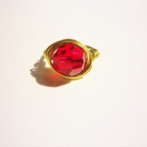 Redチェコビーズ　Wire　Ring