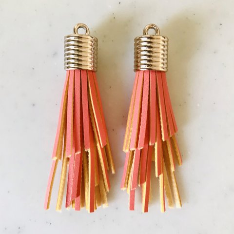 Pink Yellow Different Length Leather Tassels