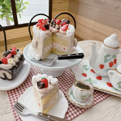 ミニチュアフード　バレンタイン　ショコラケーキ　ロールケーキ　セット