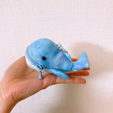 クジラキーホルダー(ﾐﾆﾎﾟｰﾁ)水色マーブル