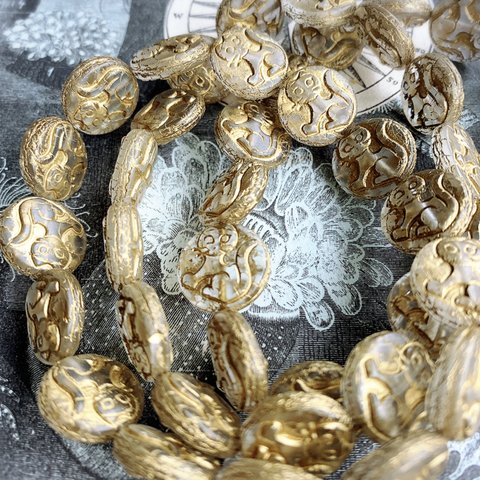 【4匹set】JIRI＊IVANA#czech beads#チェコビーズ　cat14㎜ crystal/bronze