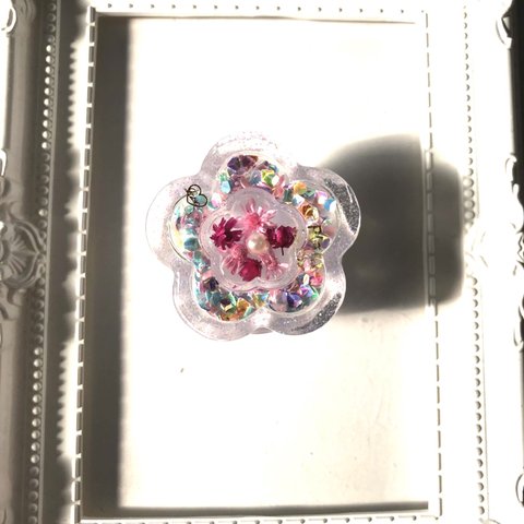 キラキラ✨お花のスマホグリップ🌸ドライフラワー入り🌸ダブルシェイカー♡大人可愛い♡レジンスマホグリップ🌸