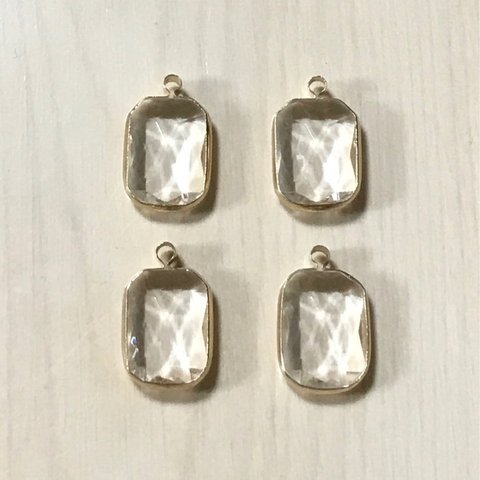 GOLD CLEAR RECTANGLE FACETED CHARM PARTS