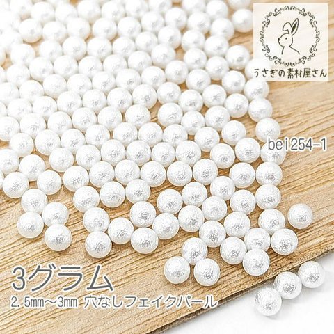 パール調ビーズ 穴なし 2.5mm～3mm フェイクパール レジン封入パーツ 3グラム量り売り/ホワイト/bei254-1