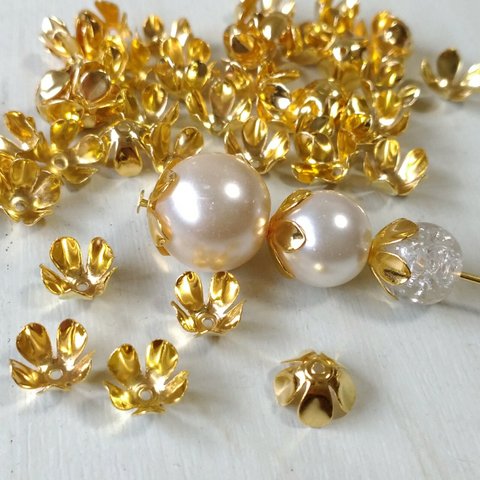 【200個】8~12mm ビーズキャップ 花座 ゴールド