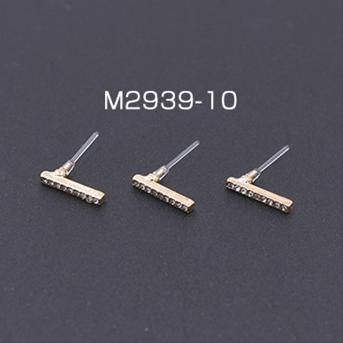 M2939-10   20個   樹脂ピアス 長方形 石付き 2×12mm クリア/ゴールド 2×【10ヶ】