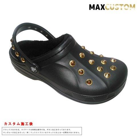 クロックス crocs パンク カスタム 黒 金 ボア付 サイズ22～29 新品