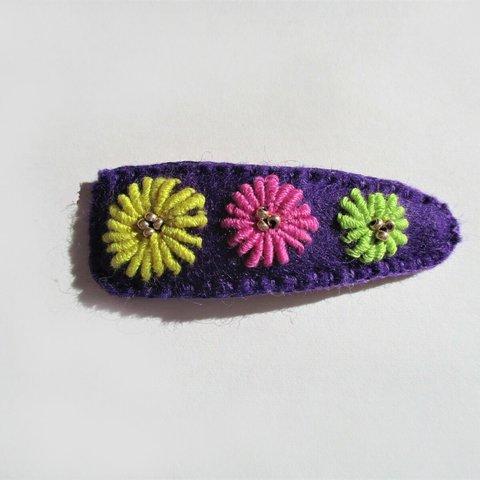 お花刺繍スリーピン（紫）