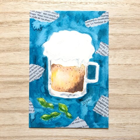 🍺透明水彩画「Beer」 北欧イラストポストカード　2枚セット　ビール　酒　父の日　父の日カード　メッセージカード　バースデーカード　メンズ🍺