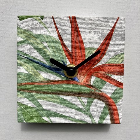 クロス・クロック、かわいい、壁掛け時計、極楽鳥花（左バージョン）（No16)