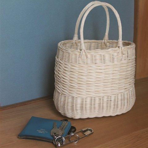 かごバッグ＿はらまきバスケットsquare_NT / rattan basket bag / 籐のころんとまるみのあるかごバッグ 模様編み