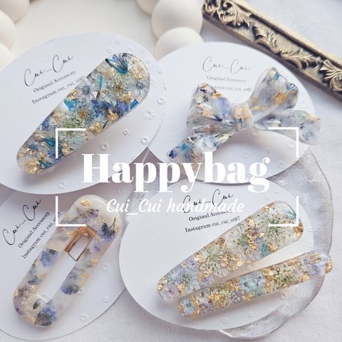 【Happybag･.｡*･.｡*】ブルー系 レジンヘアクリップ/レジンアクセサリー/ドライフラワー