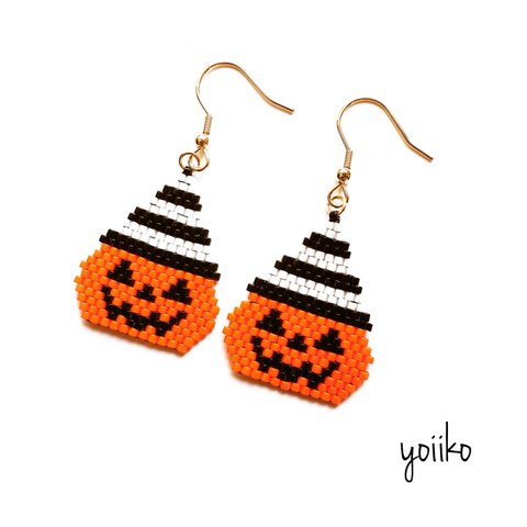 Halloween × pumpkin ピアス イヤリング ハロウィン ボーダー