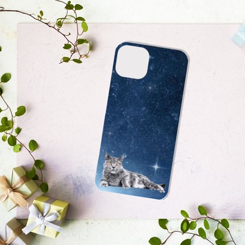 ブリティッシュショートヘア 猫 の 宇宙柄 スマホケース / ほぼ全機種対応！ iPhone Android iPhone Xperia Galaxy HUAWEI AQUOS