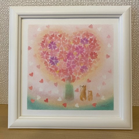 春爛漫　桜と柴犬【原画 パステルアート】