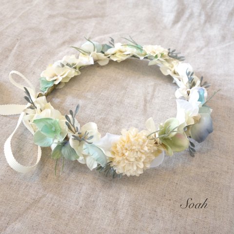 natural white & green & blue 花かんむり（wide）キッズ・ベビー ラッピング無料