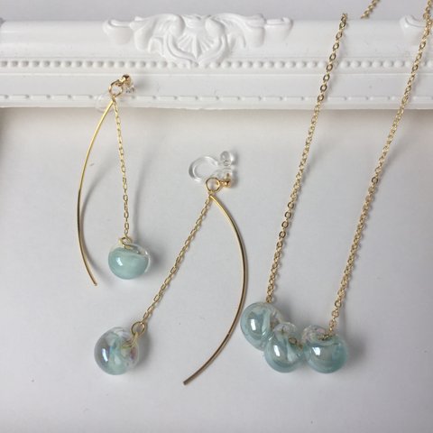 tear drop beads 💧ノンホールピアス&ネックレス