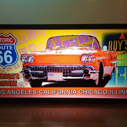 アメリカン アメ車 旧車 ルート66 カリフォルニア ドライブ サイン 看板 置物 雑貨 コンパクト 電飾看板 LED2wayライトBOX