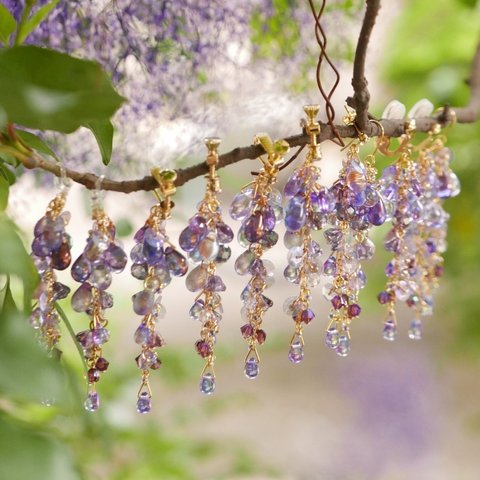 藤の花の耳飾りゴールド ピアス（片耳）