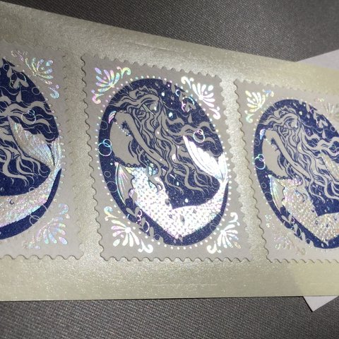 切手型箔押しシール5枚セット【人魚姫】