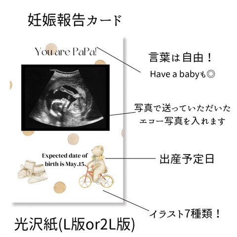 妊娠報告カード　エコー写真入り！　L版 2L版