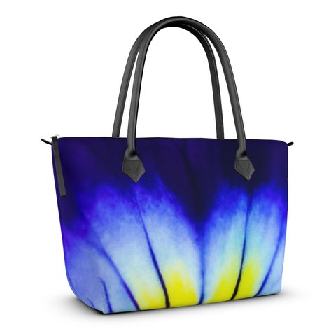 色鮮やかなグラデーションが神秘的で美しい花の細胞模様 ファスナー付き 本革トートバッグ