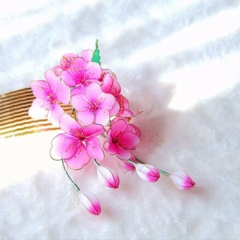 かんざし 桃の花(ピンク)　2way　 髪飾り