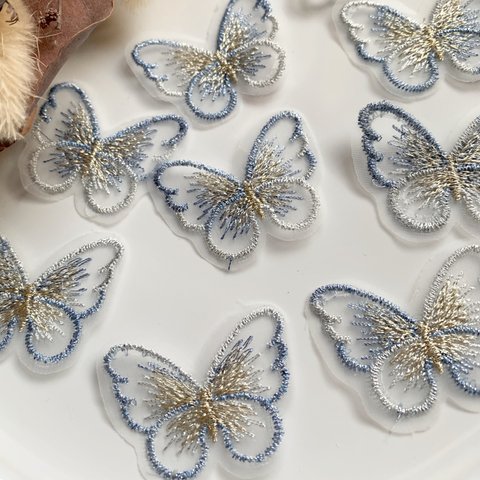 【8個】刺繍オーガンジー蝶々レース