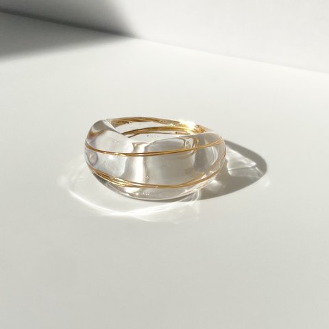指輪　クリア　ゴールドワイヤー　リング　太め　個性的　モード　シンプル