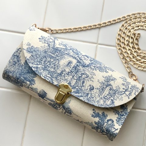 【cloth wallet shoulder】トワルドジュイ フランス製生地　パストラル　軽やかショルダーバッグ　長財布ショルダー　スマホポシェット　スマホショルダー　お財布ポシェット